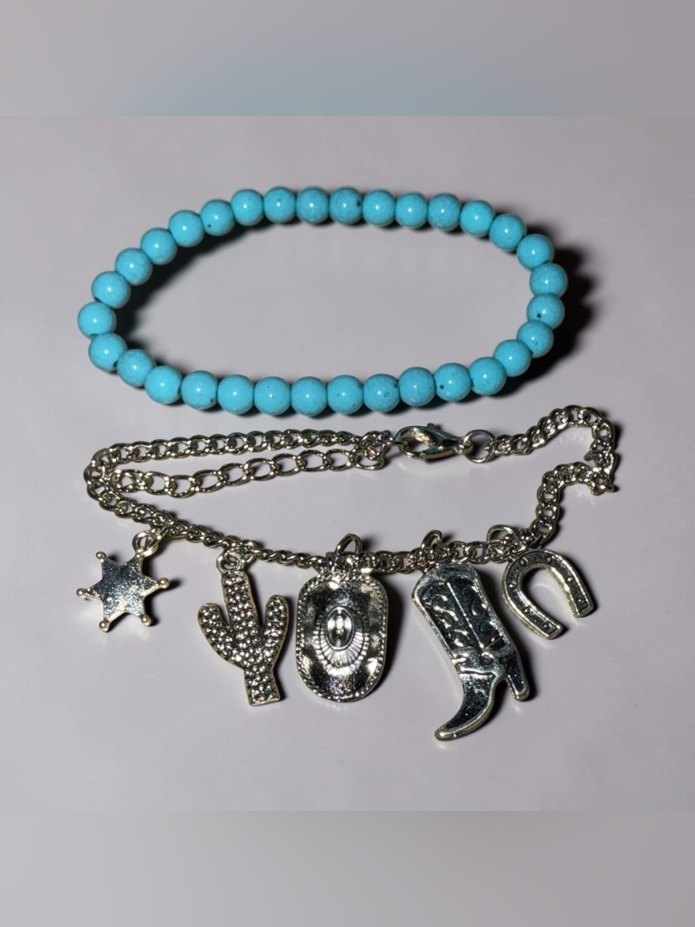 Turquoise Beaded Bracelet + Western Charm Chain